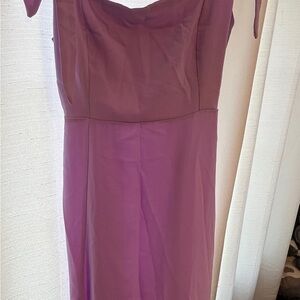 Purple Square Neck Ruffle Split Midi Dress